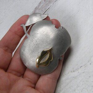 Vintage Ultra Craft Apple with Bite Bitten Gold Lips Mouth Pewter Brooch Pin